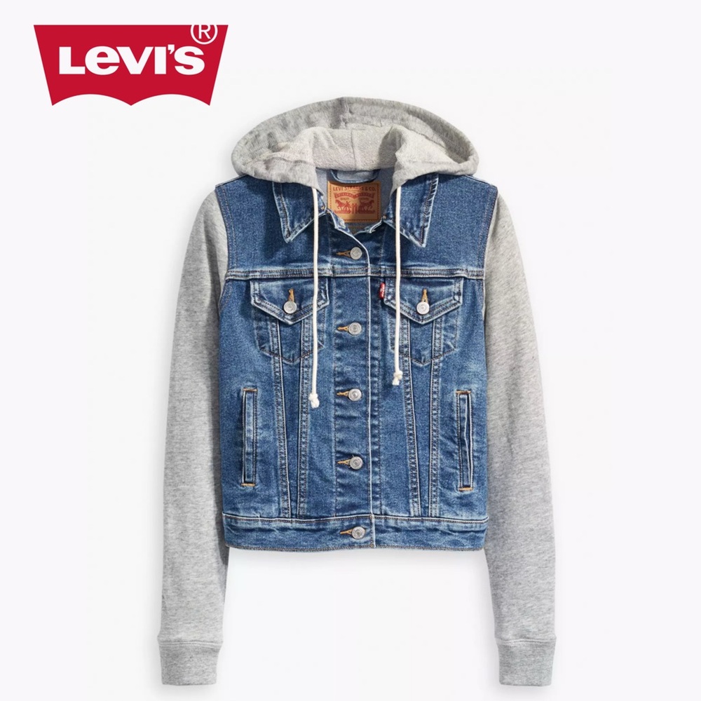 5⭐️ Levi's NWOT Denim Jacket with Gray Sleeves and Hoodie XSmall